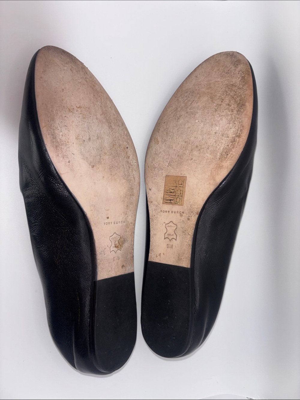 Tory Burch Black Leather Slip-On Loafers with Gold Logo - Picture 8 of 12